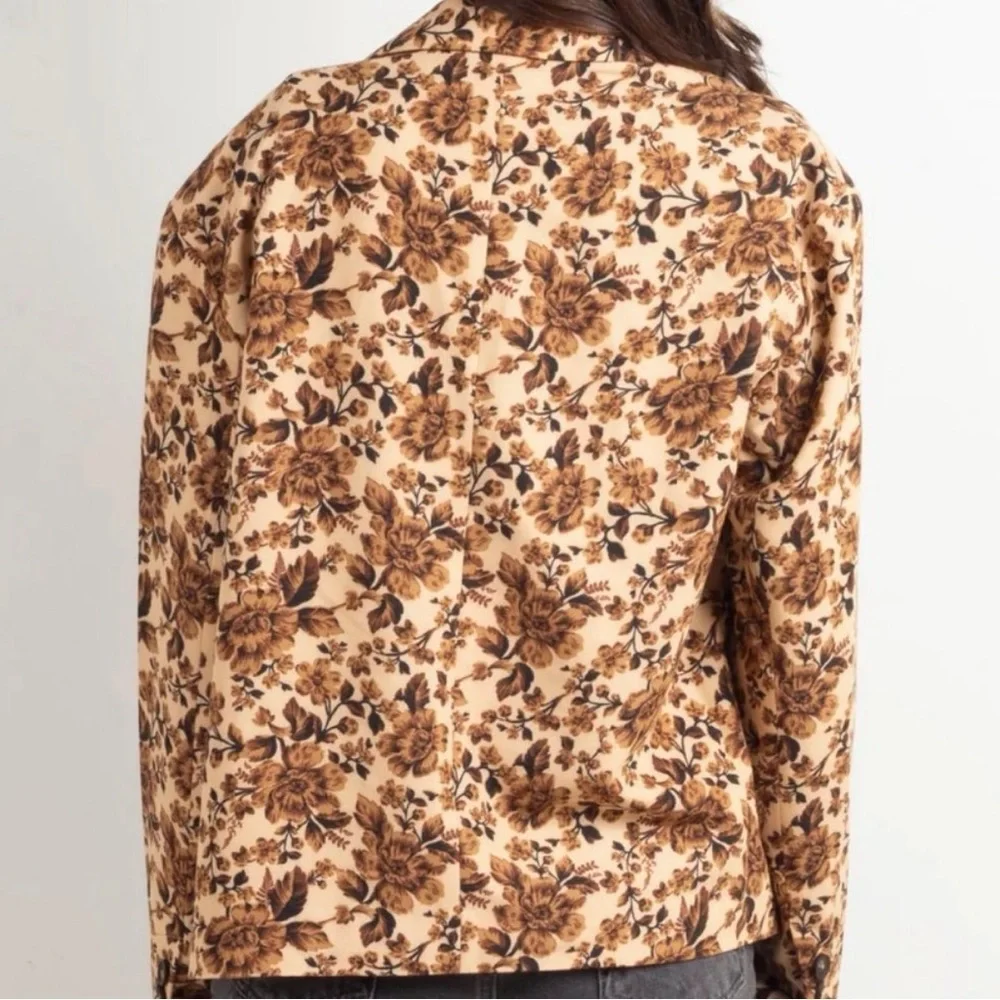 Free People Cali Floral Boxy Blazer M Brown Tan Boho Cottagecore Retro Oversized